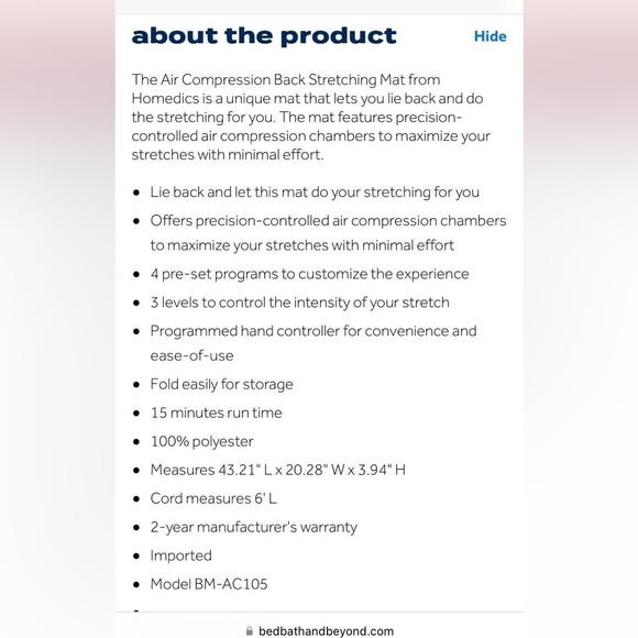 Homemedics Air Compression Back Stretching Mat - Picture 4 of 4